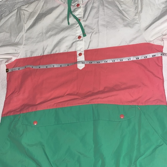 Columbia PFG Women's M White Green Pink Striped Pullover Hooded Windbreaker - Picture 13 of 16